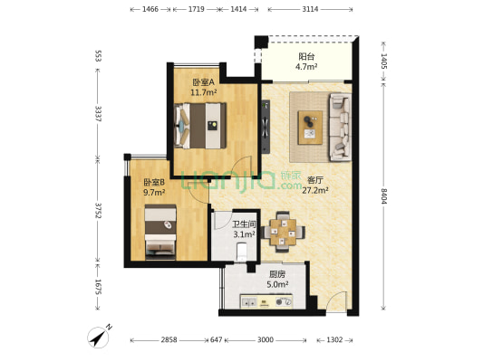 星航华府一期 2室1厅1卫 79平方