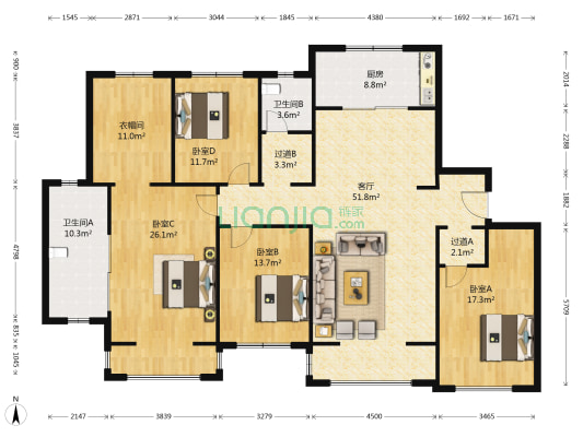 万科溪之谷三期 4室1厅2卫 158平方