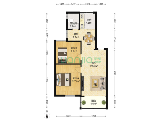 通讯小区 2室2厅1卫 71平方