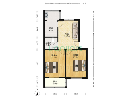 供销楼 2室1厅1卫 68平方