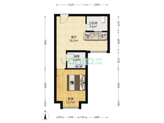 银泰御华园 1室1厅1卫 46平方