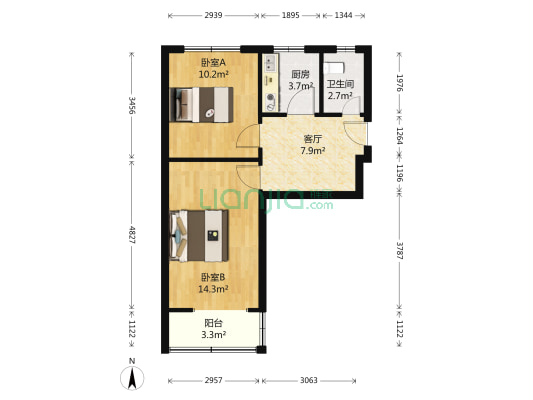德成街28号 2室1厅1卫 57平方