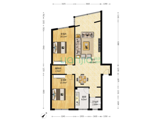 金罗路3号 2室1厅1卫 105平方