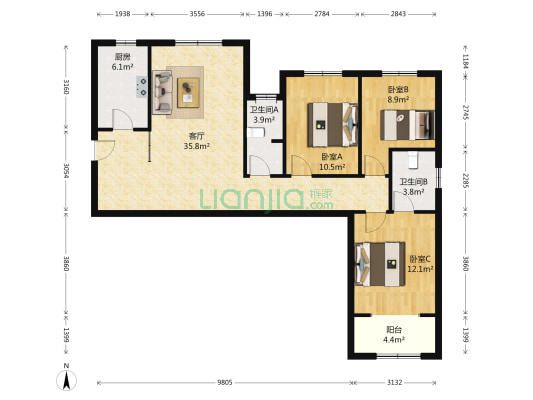 华府名邸 3室1厅2卫 123平方