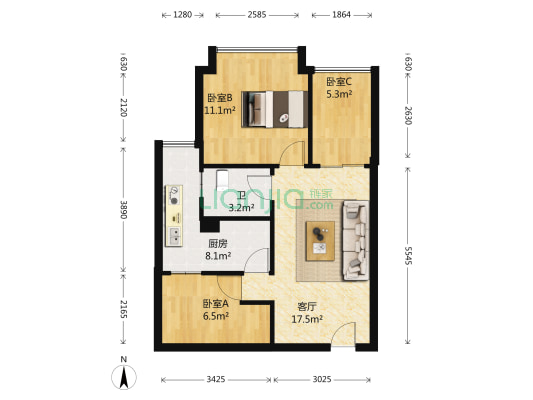 美每家美华星都 3室1厅1卫 54平方