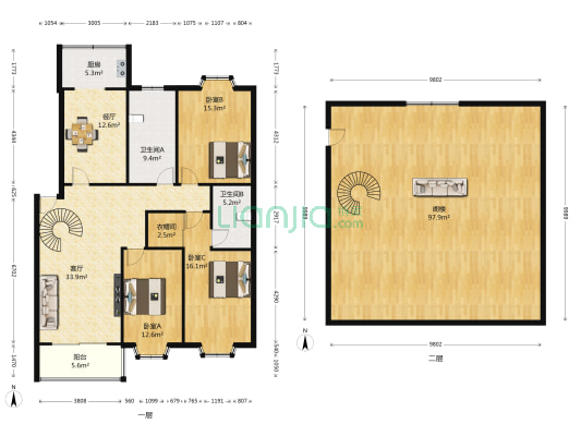 圣得山庄 3室2厅2卫 140平方