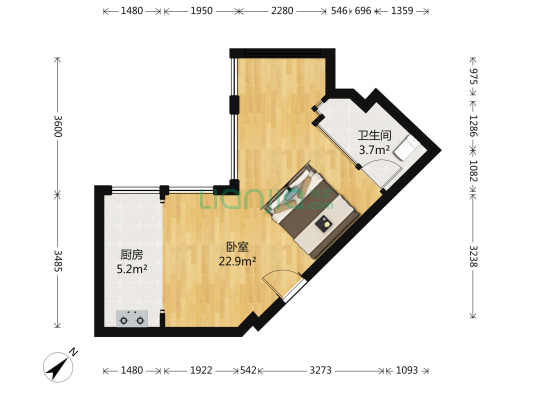 壹号公馆 1室0厅1卫 50平方