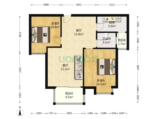 麓山润城 2室2厅1卫 83平方
