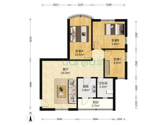 龙珠花园C区 3室1厅1卫 78平方