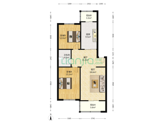 福熙园 2室2厅1卫 97平方
