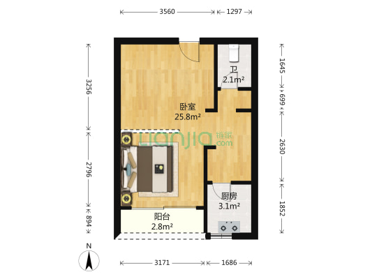 汇凯青年城 1室0厅1卫 42平方