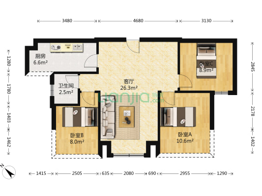华都云景台 3室1厅1卫 79平方