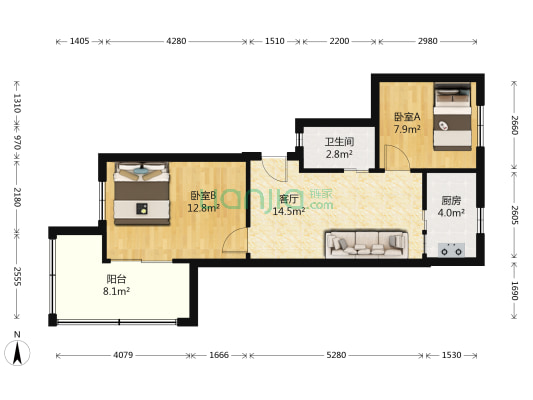 能仁里三村 2室1厅1卫 61平方