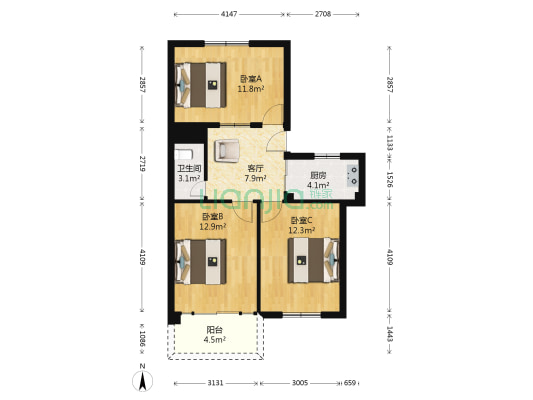 灵响小区 3室1厅1卫 72平方