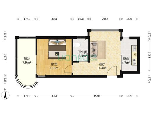 构峰源公馆 1室1厅1卫 49平方