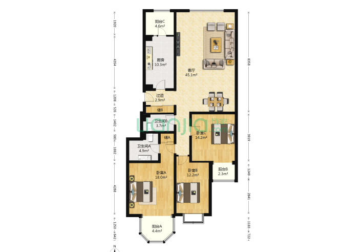 枫桦豪景一期3室1厅2卫186.39㎡