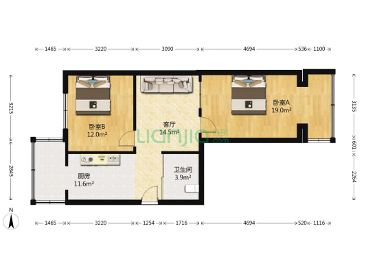 阳光首府 2室1厅1卫 75平方