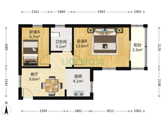 三元一村 2室1厅1卫 50平方