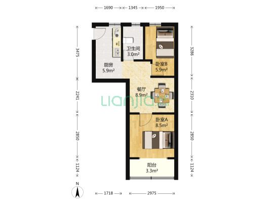 控江路740弄 2室1厅1卫 44平方