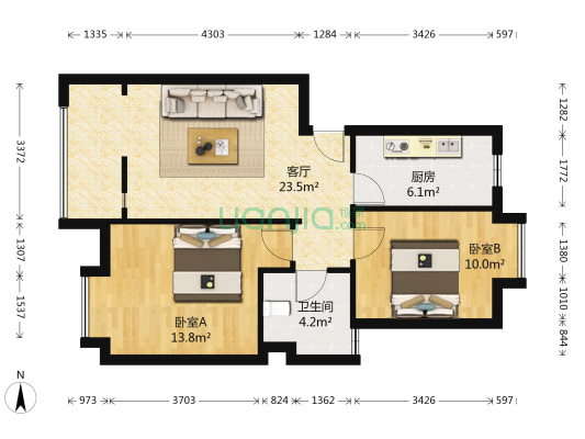 海棠园 2室1厅1卫 69平方