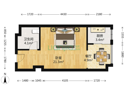 和居名爵 1室1厅1卫 49平方