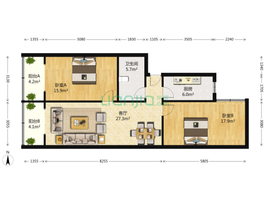 建设南街8号 2室1厅1卫 99平方