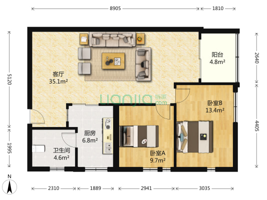 美豪邨 2室1厅1卫 99平方