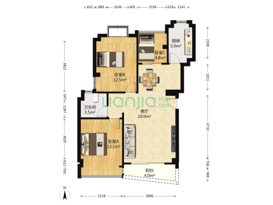 绿苑新城二组团 3室1厅1卫 89平方