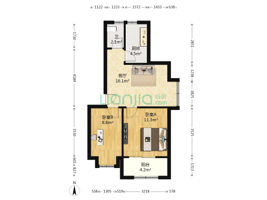 汇景家园景富苑 2室1厅1卫 57平方
