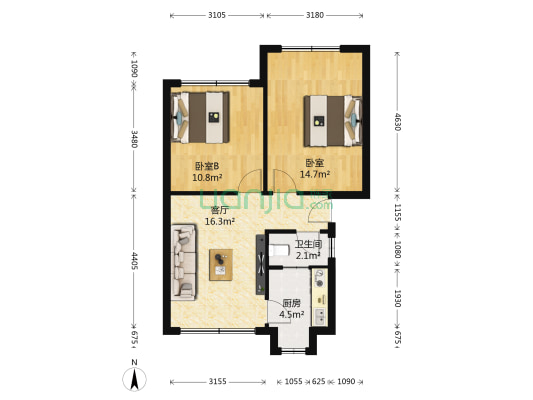 三建小区 2室1厅1卫 57平方