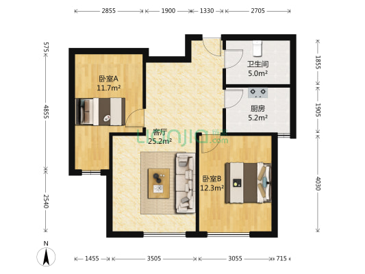 郁金台 2室1厅1卫 90平方