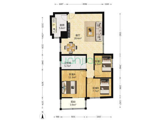 恒城大厦 3室1厅1卫 94平方