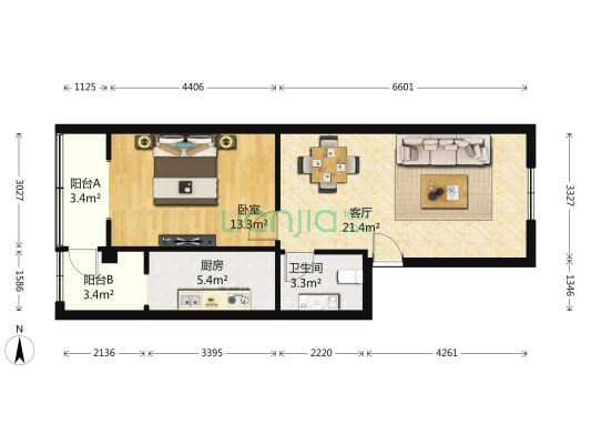 通惠南路 1室1厅1卫 65平方