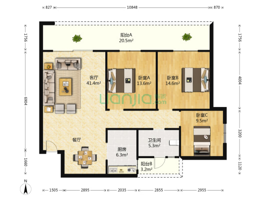 观云 3室1厅1卫 117平方