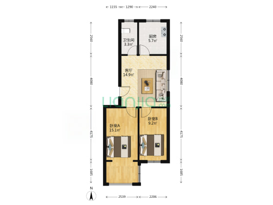 银城花园 2室1厅1卫 63平方