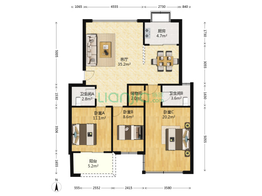 金利苑 3室1厅2卫 120平方