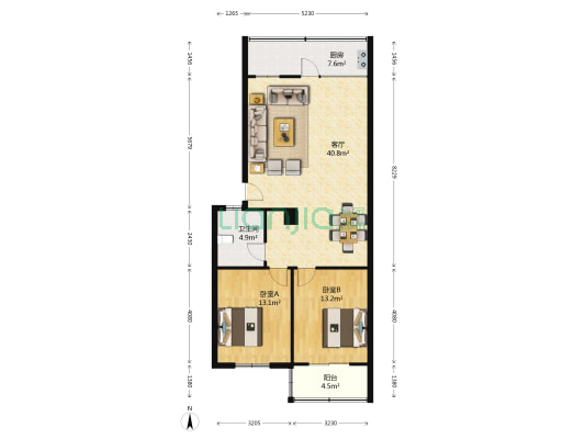 金屿楼 2室1厅1卫 94平方