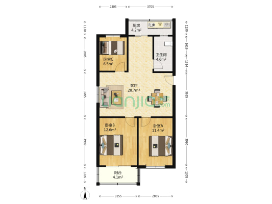 东井村41号 3室1厅1卫 90平方