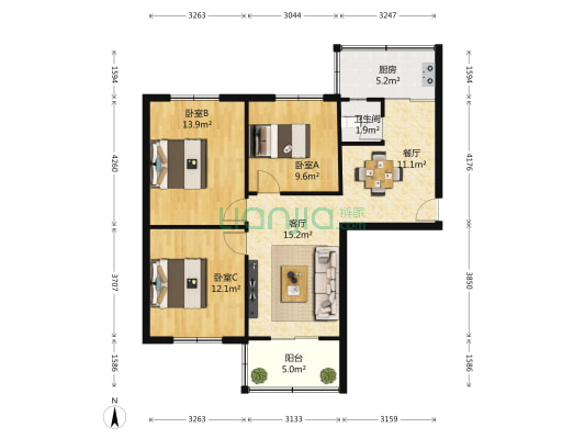 广厦宿舍 3室2厅1卫 85平方