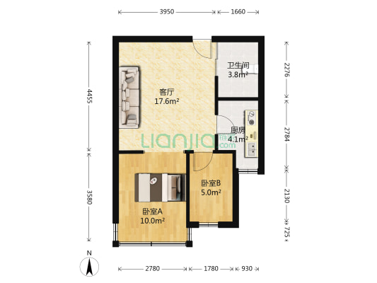 岸上公馆 2室1厅1卫 57平方