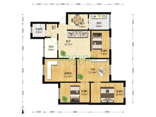 鼓楼路128号 4室2厅1卫 85平方