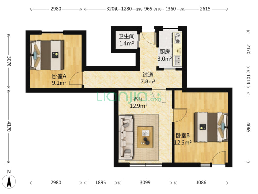 西增路 2室1厅1卫 56平方