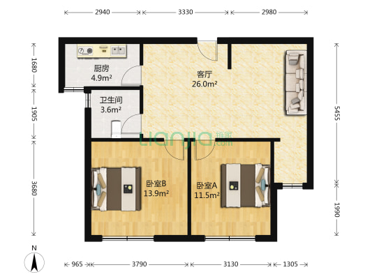 明湖太学苑 2室1厅1卫 83平方
