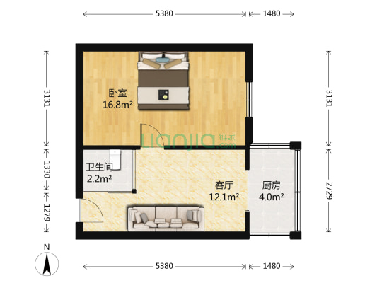 第二方园里 1室1厅1卫 45平方
