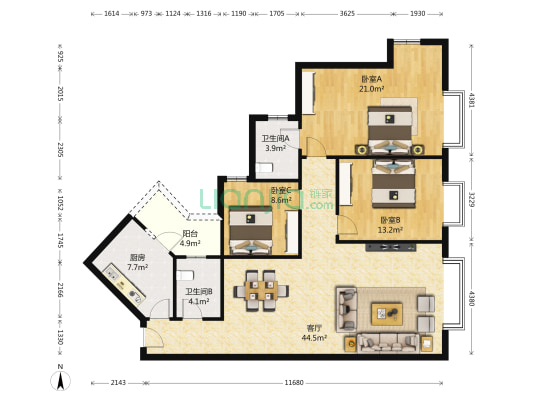 津华大厦 3室1厅2卫 137平方