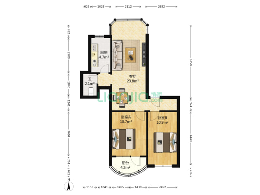 新港西路99号大院 2室1厅1卫 67平方