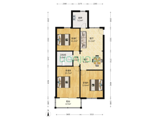 莲中一村 3室2厅1卫 96平方