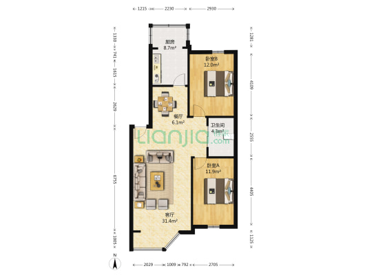 林园市场 2室2厅1卫 96平方