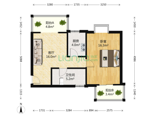两湖官邸 1室1厅1卫 75平方