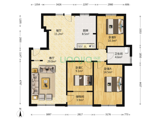 益田御水丹堤A区 3室2厅1卫 126平方